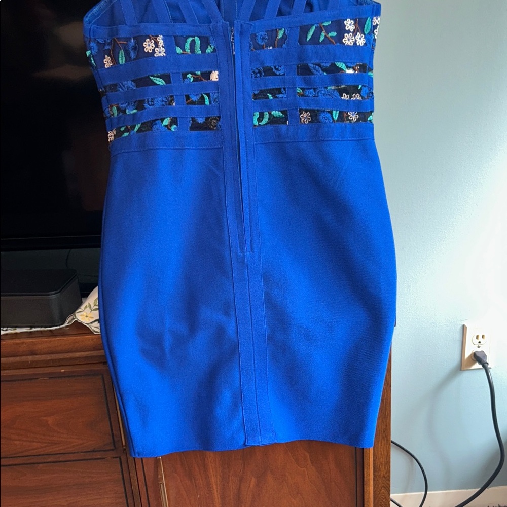 WOW Couture Royal Blue Floral Mini Dress Very Sexy -Size L Brand new (Boutique) - Picture 6 of 6
